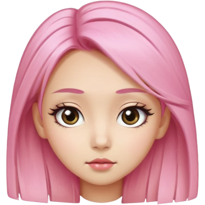 An Asian girl with pink-blonde hair, big eyes, thick eyebrows, and long eyelashes; only her head... emoji