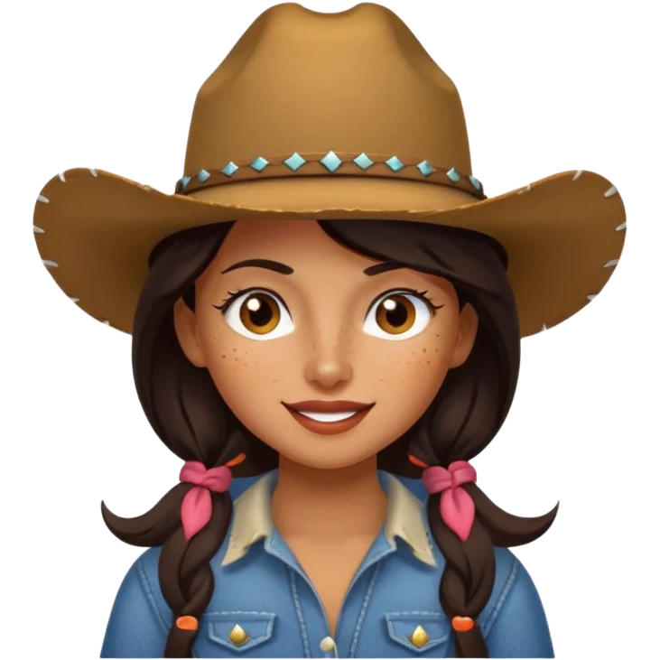 Tan skin girl with freckles dark hair winking wearing a cowboy hat  emoji