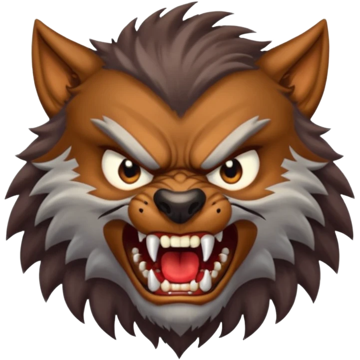 Create an emoji of Werewolf half bodied till waist sharp nails angry face brown emoji