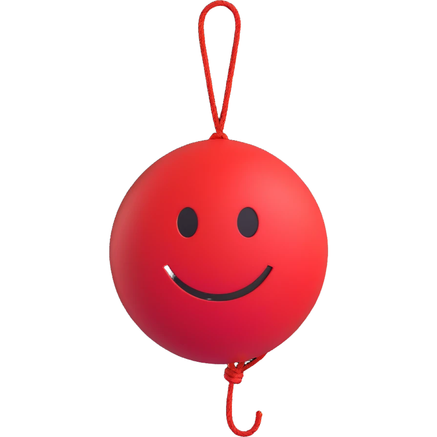 3D smiley emoji, round shape, red thread, lucky face emoji