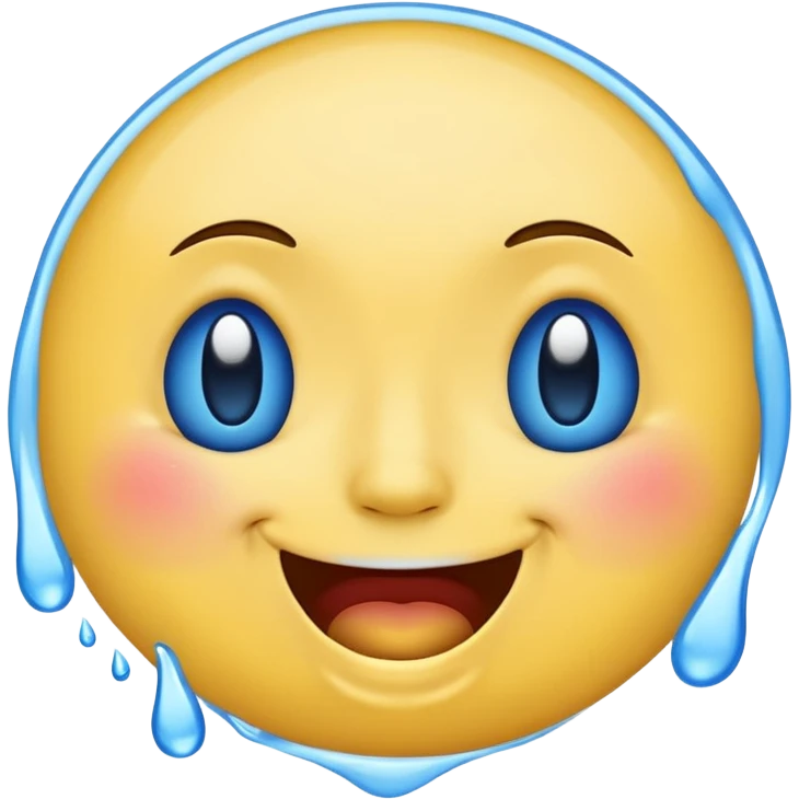 Emoji, yellow round laughing face, blue tears of joy on it. 2 big blue tears on each of the 2 cheeks emoji