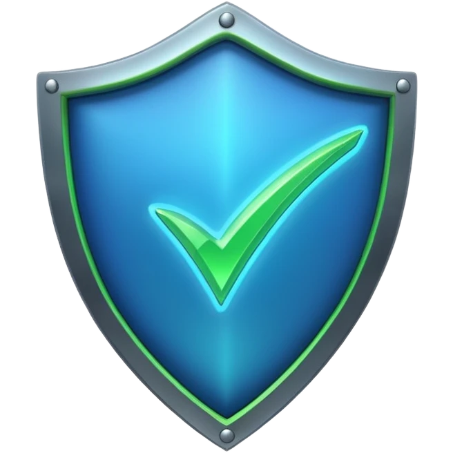 blue shield with a bright neon green check mark clearly visible in the center emoji