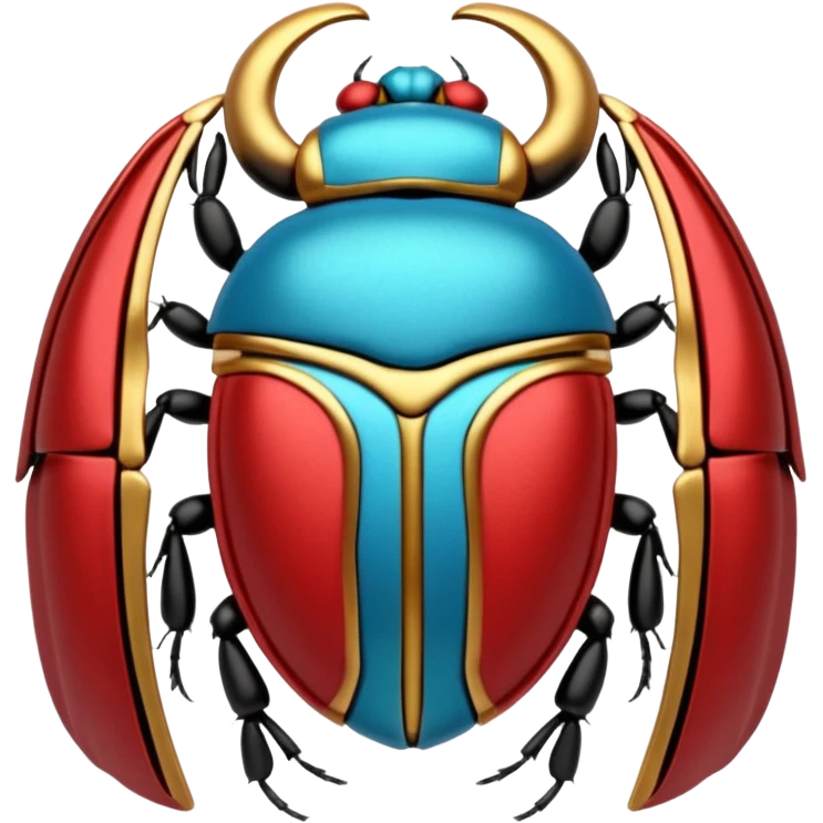 colorful cyan, red, and gold, shiny ancient Egyptian-styled holy metal scarab  emoji