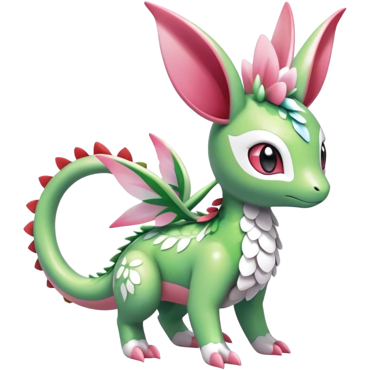 Shiny Exotic Cute Adorable Majestic Ethereal Sparkly Flygon-Sylveon-Shaymin-Meganium-Hybrid-Creature with white pattern-markings emoji