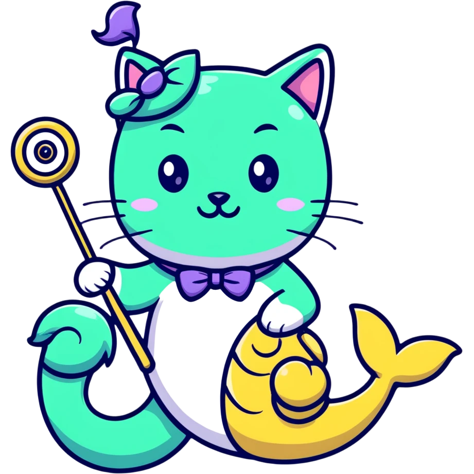 half cat half mermaid with a monocle and a magic wand emoji