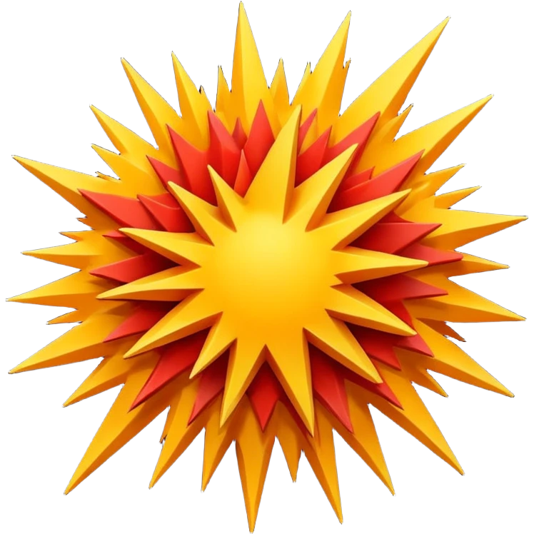 A 3D Apple-style emoji of a bold, jagged explosion shape with layered red, orange, and yellow colors, sharp irregular edges, and a dynamic burst effect emoji