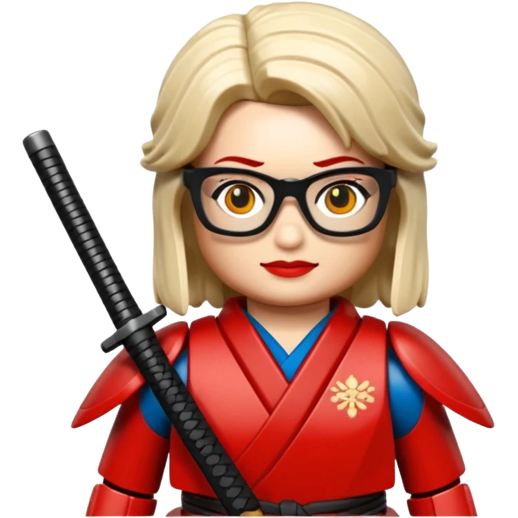 lego Samurai with glasses, Warrior in red samurai armor, female, with katana emoji