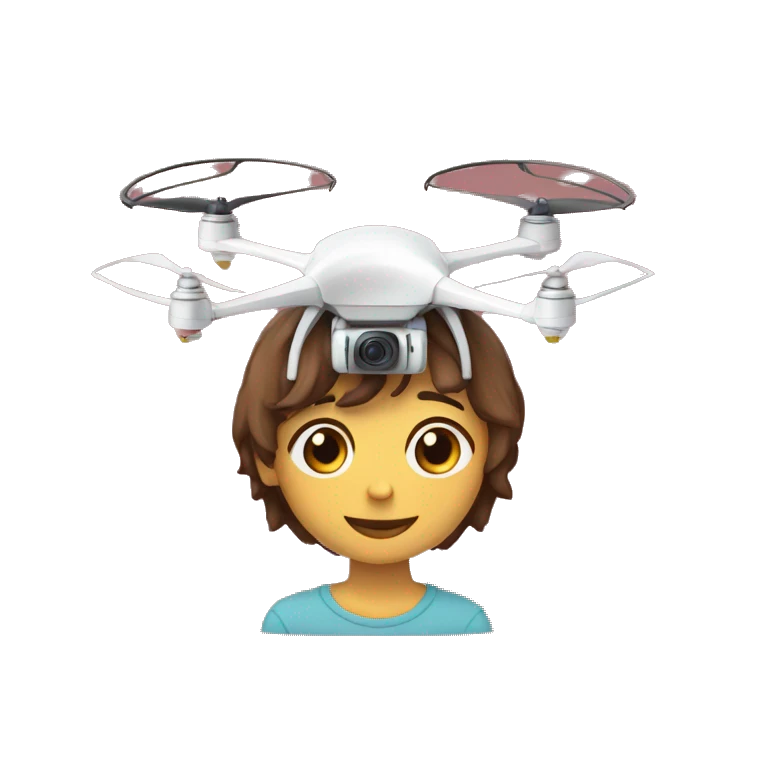 Chico con una mochila, con un drone y un perro emoji