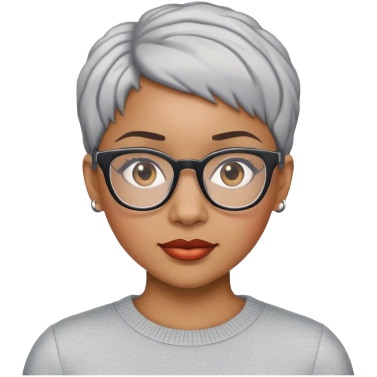 Young light skin African American woman with short gray haircut and glasses emoji