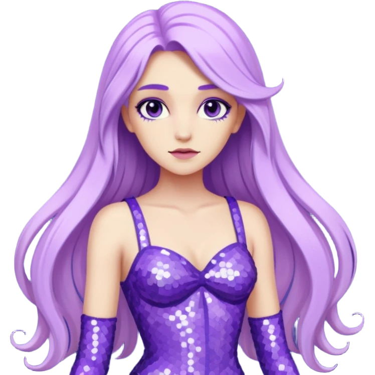 Aphrodite from Lore Olympus with long lavender hair, lavender sequin outfit emoji