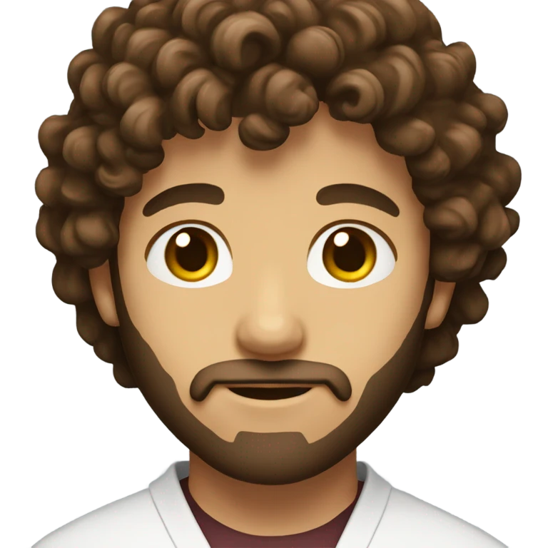 young sensei with brown long curly hair that's facing upwards and beard emoji