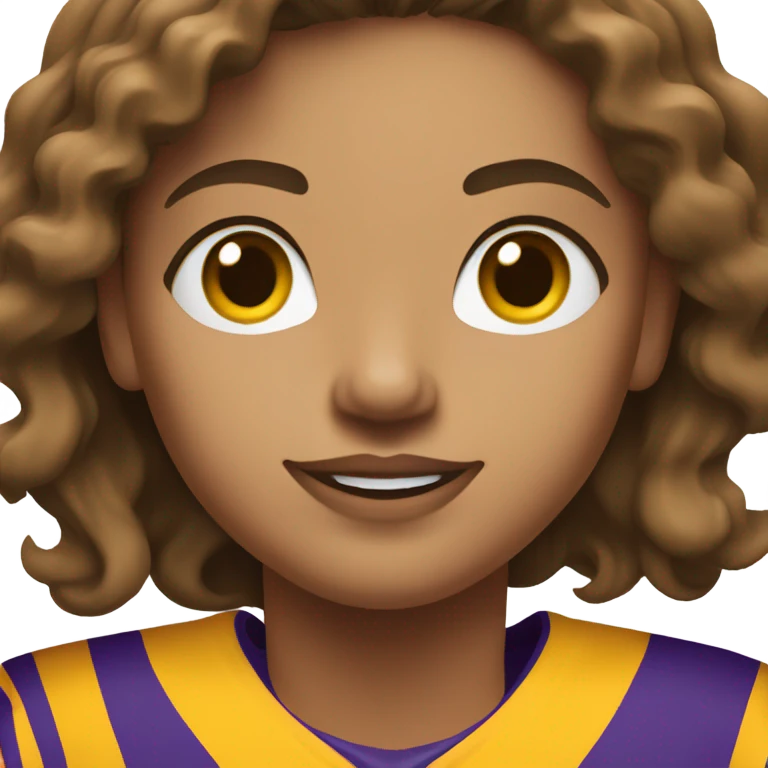 Medium skin woman with long wavy brown hair wearing lsu jersey emoji