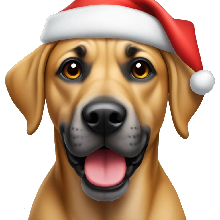 Black mouth cur dog wearing Santa hat emoji