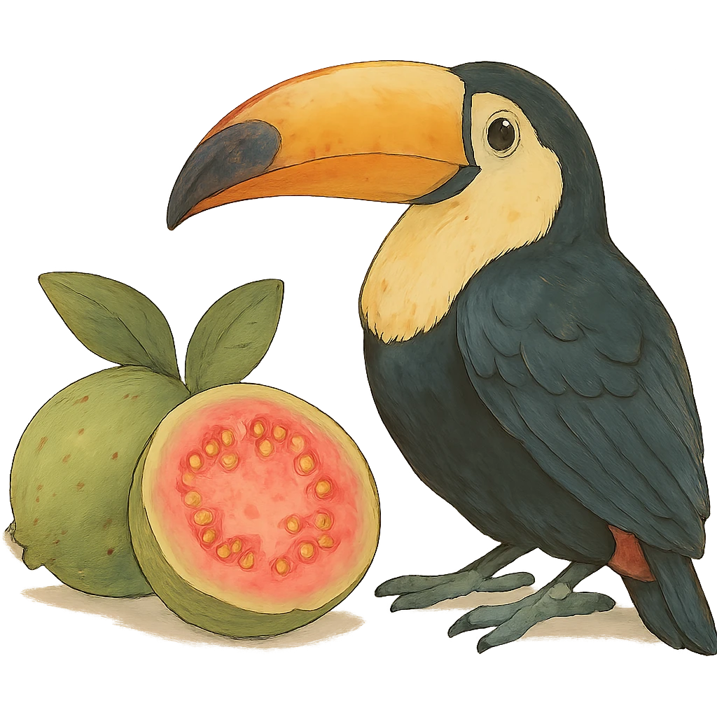 ghibli style toucan and guava emoji
