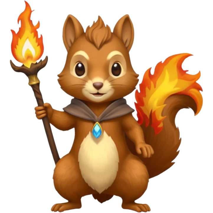 wizard squirrel holding fire emoji