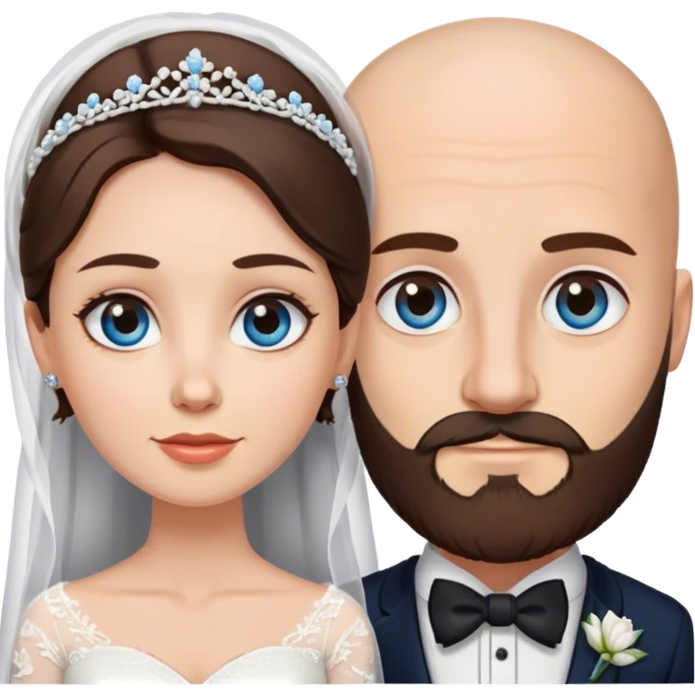 Brunette brown eyed bride and bald bearded blue eyed husband emoji