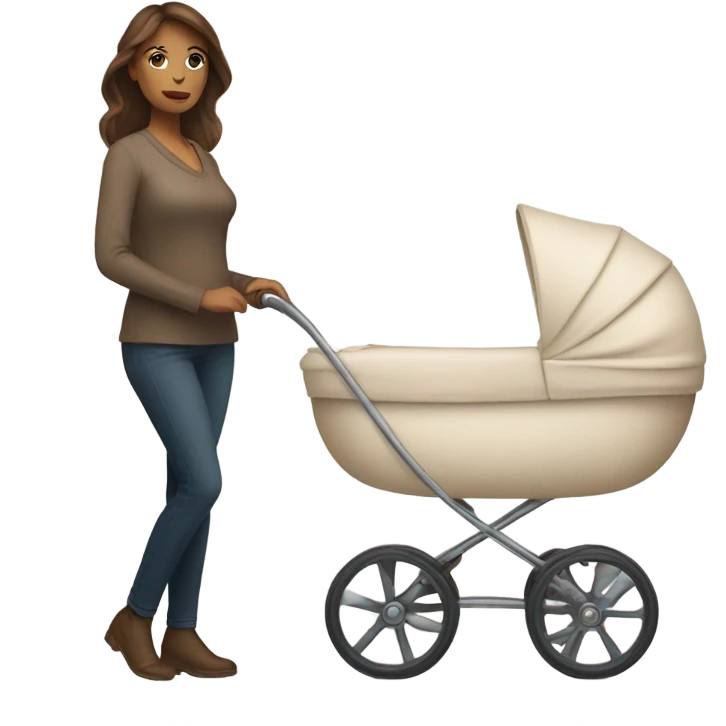 beautiful mother with brown hair. next to beige baby carriage emoji