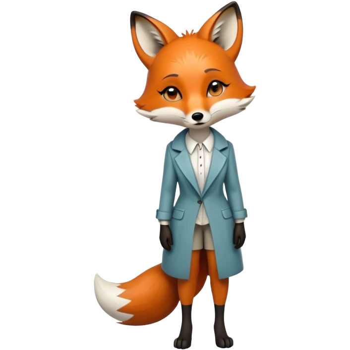 extremely sad crying anthropomorphised female fox in stylish outfit, no sunglasses, looking to the left, poor posture, full-body view emoji