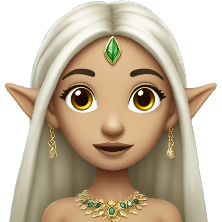 elf princess with pointy ears, white skin, dark hair with jewellery,  emoji