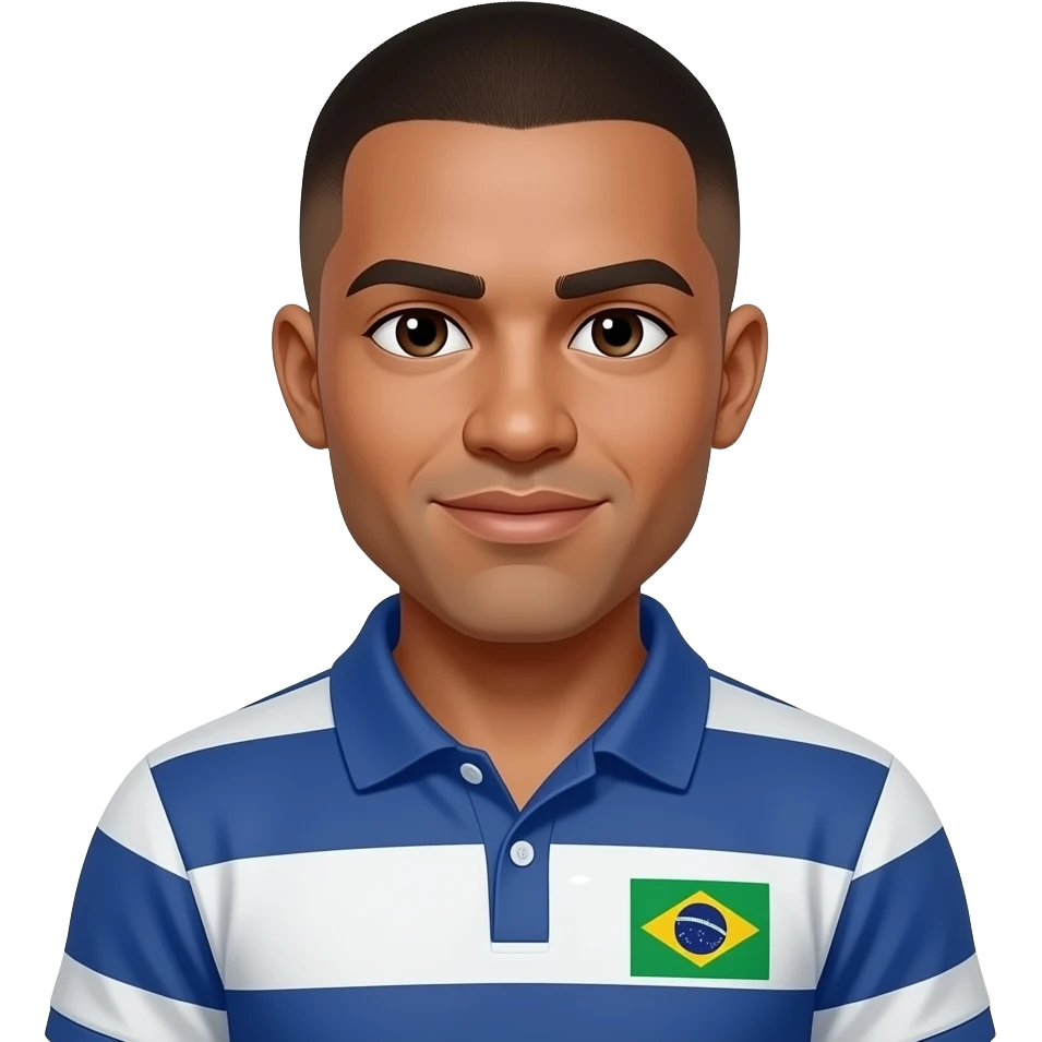 brasileiro, bahiano, cabelo raspadinho, naris largo, jiu jitsu body stereotipe, wearing a polo shirt emoji