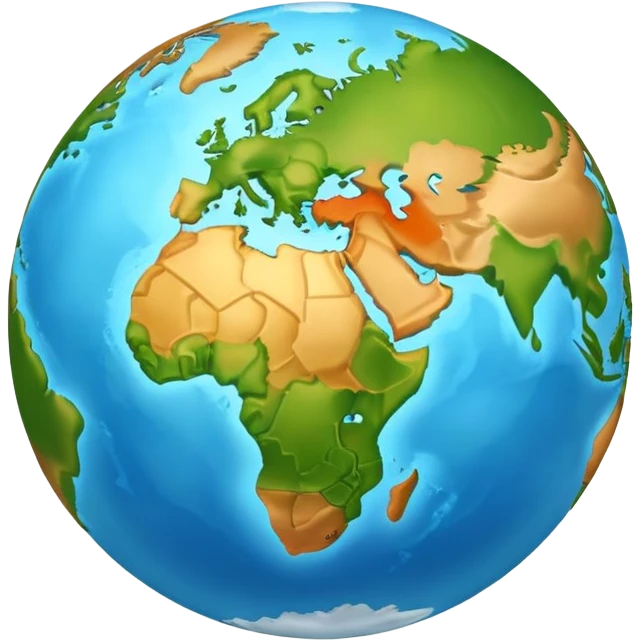 Earth globe with continents arranged in a creative 812 shape, stylized like previous design, iOS emoji style emoji