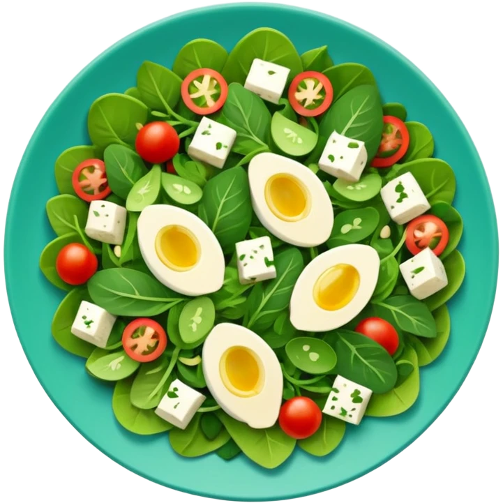 Salad community avatar in clean style illustration. Classic salads like Olivier, Greek or Tashkent, vibrant greens and colorful ingredients, simple shapes, flat design, high contrast, fresh and inviting. emoji