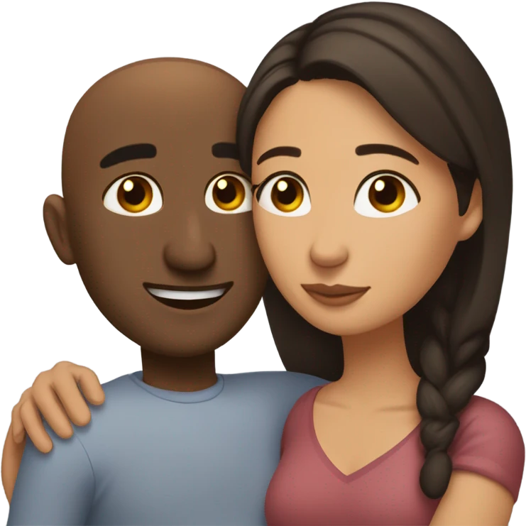 Comforting hug from brunette Puerto Rican with dark brown eyes to short, bald man with brown eyes emoji