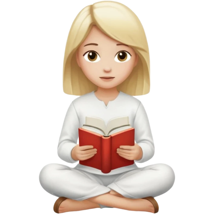 girl sitting, reading a book, blond hair, dressed in white clothes emoji