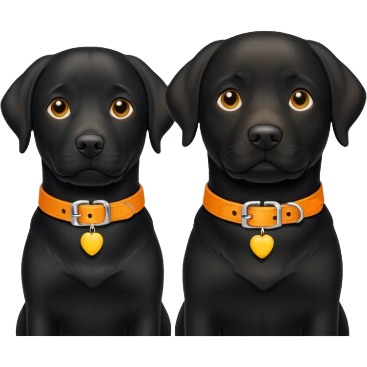 2 black labradors yellow and orange dog collar emoji