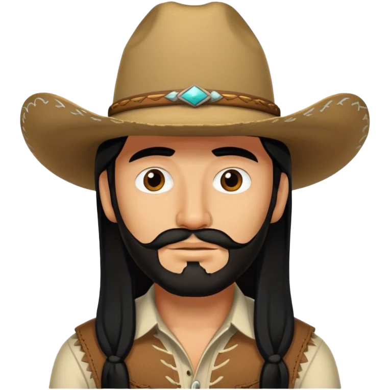 mexican man with long black hair and short beard and cowboy hat emoji