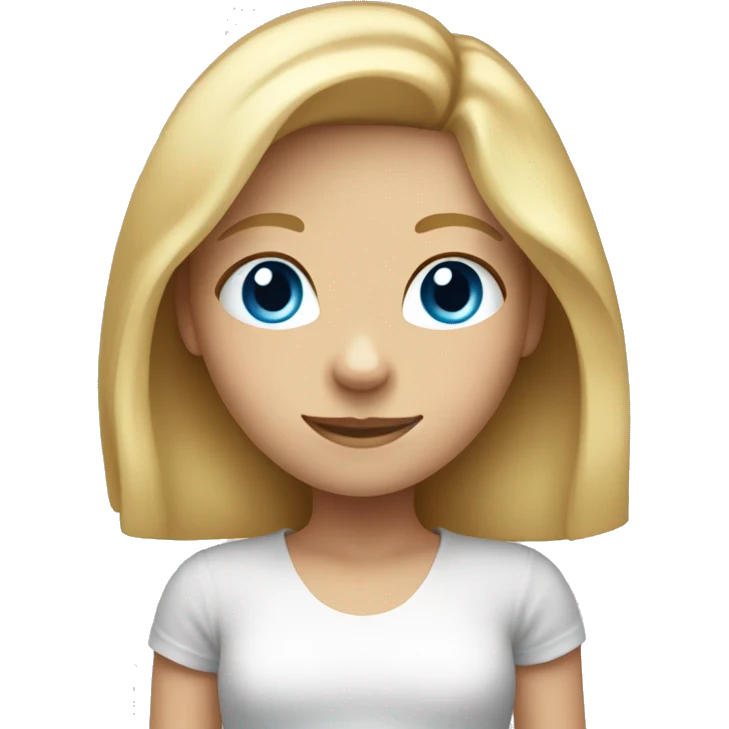 girl with shoulder-length blond hair, from afar, with blue eyes and a smile emoji