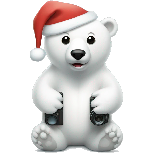 Polar bear in a Santa hat holding a Camera  emoji