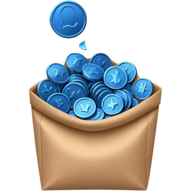 blue coins inside a brown bag  emoji