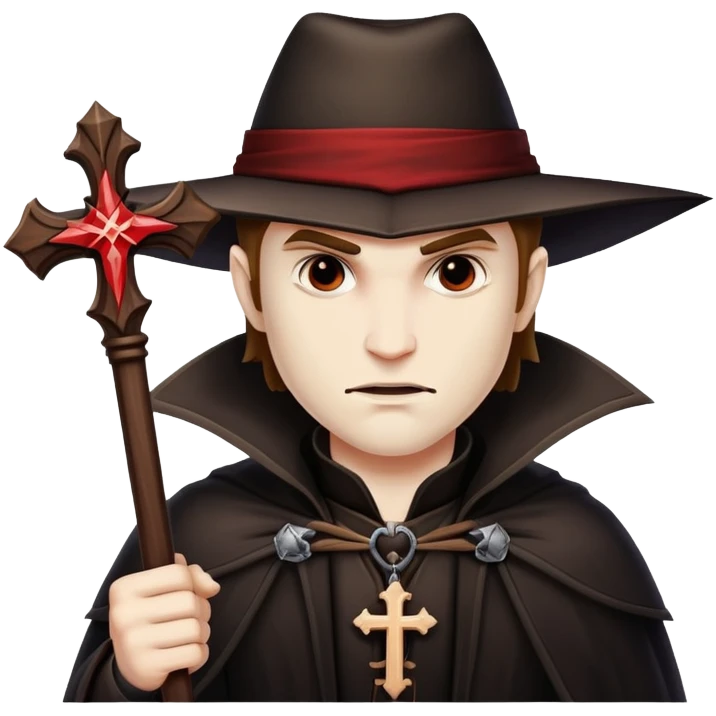 Vampire hunter with wooden stake and cross, ready to fight emoji