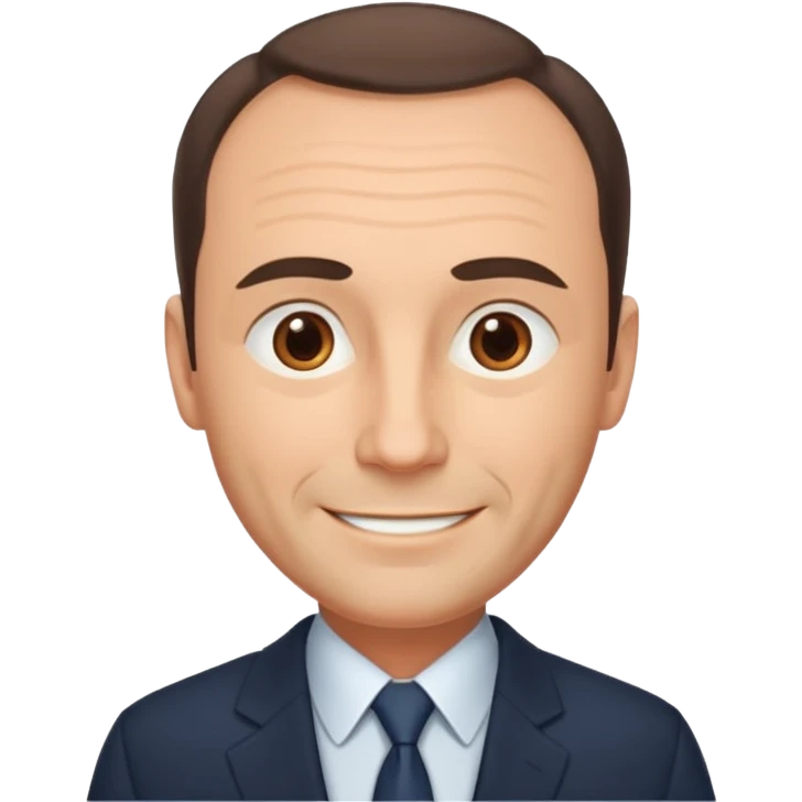 middle aged man, receding hairline, wearing a suit, warm smile emoji emoji