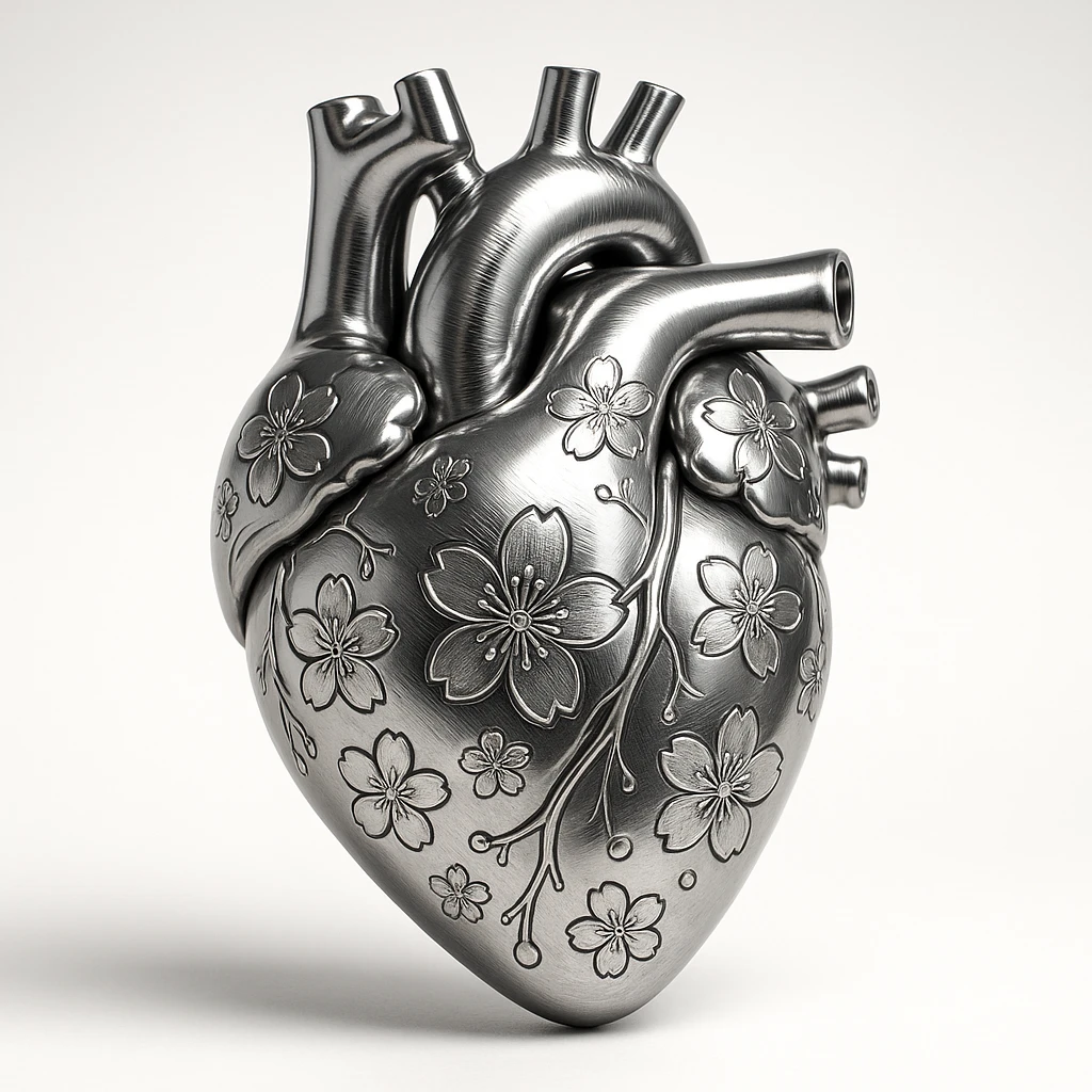 heart with sakura and silver accents emoji