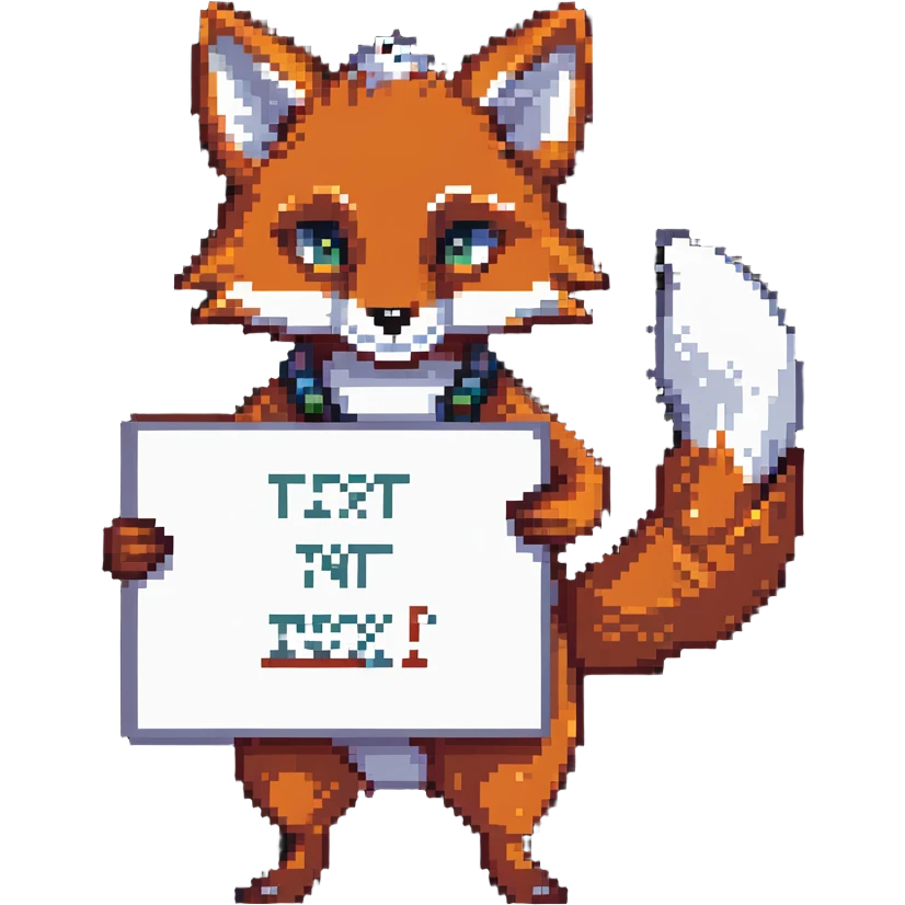 Fox holding a sign with pixel text markings on it emoji