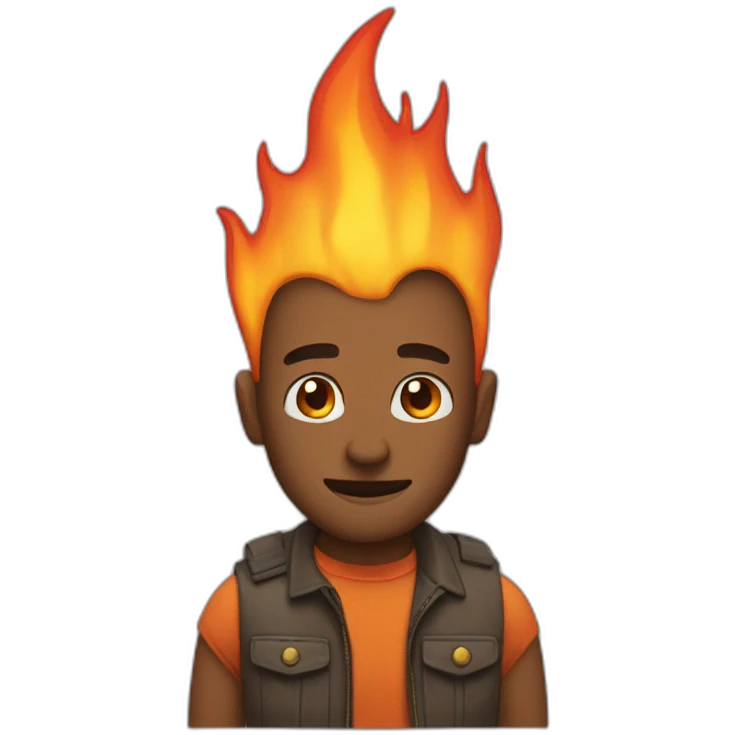 His head is full of fire and his arms and legs are full  emoji