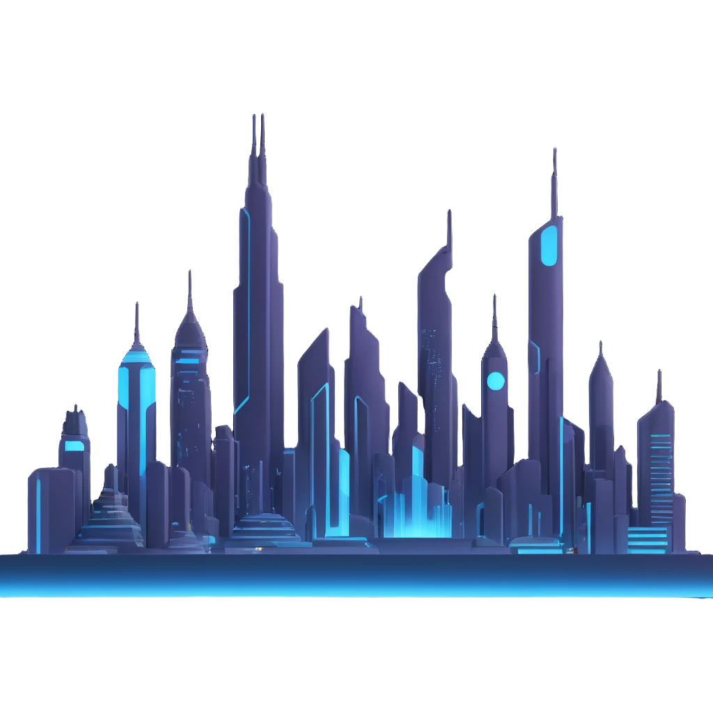 futuristic city skyline with AI elements representing the future of technology emoji
