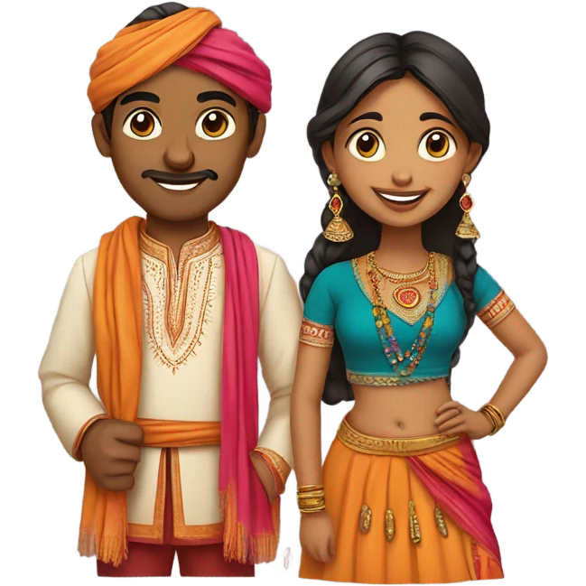 indian  girl and indian guy wearing traditional attire in 3d emoji