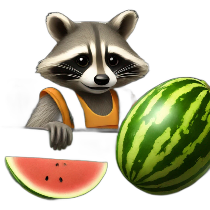A military raccoon with a watermelon at the wheel of a car emoji