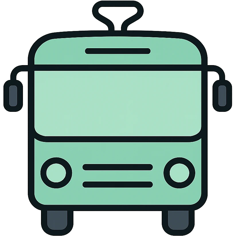 Skeuomorphic public transportation icon with mint green #B5F4D3 and black #111111 color scheme, showing a sleek electric bus, clean symmetric design with subtle depth and soft light emoji