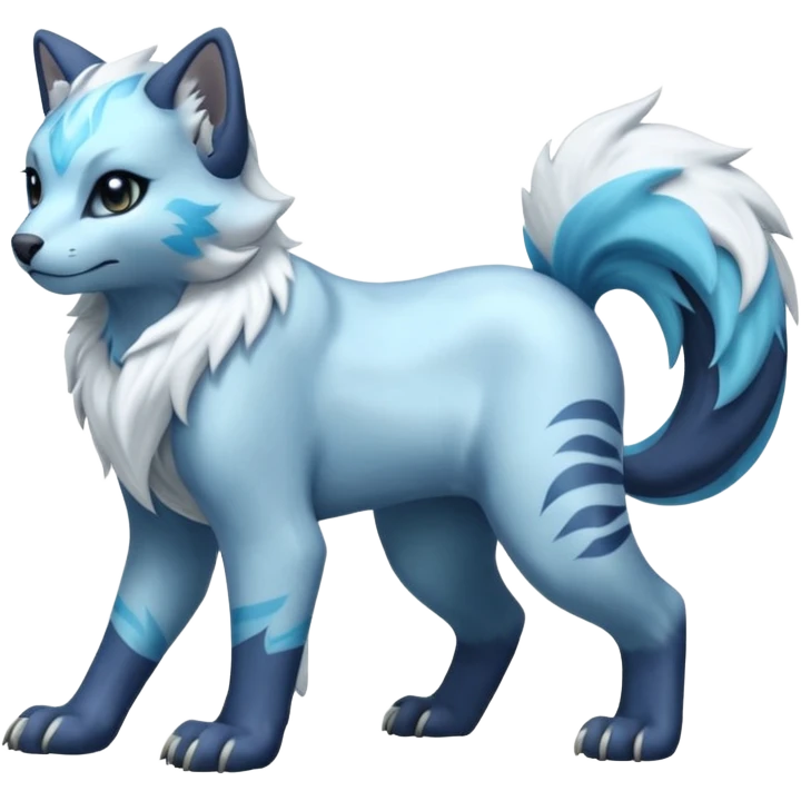 Icy scarf-covered glacial glistening glossy smooth soft flaky scaly furry flurry hyper-realistic cozy boreal boreal-lupus-Lunaray-Manectric-Absol-Luxray-Bobcat-Fakémon-fusion-animal-creature, full body  emoji