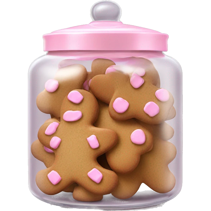 Realistic glass cookie jar with light pink lid full of gingerbread cookies isolated.  emoji