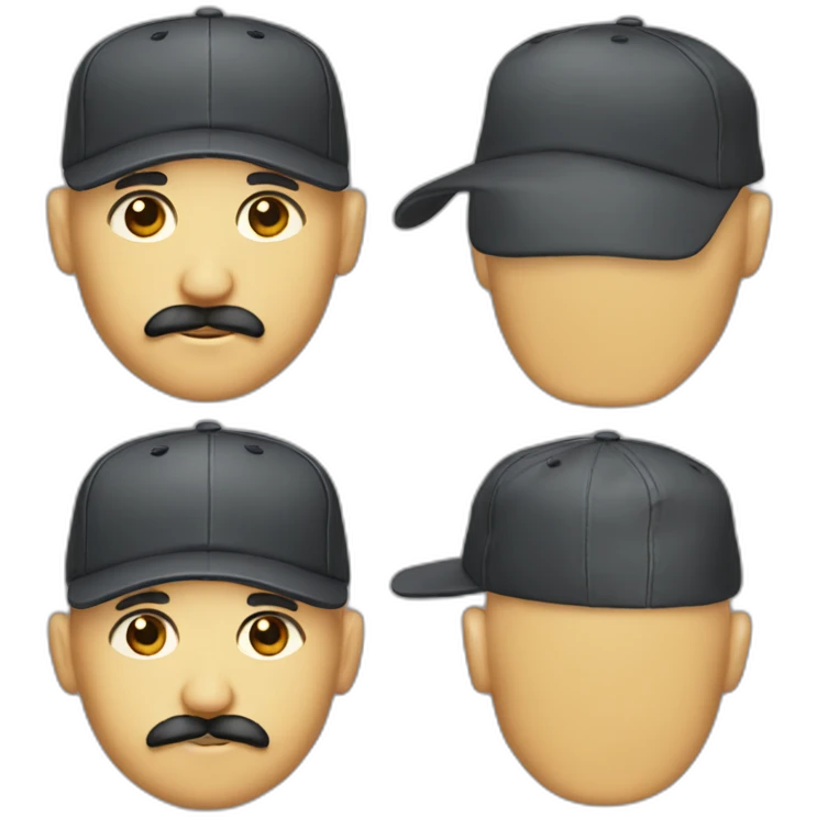 shaved head in five-panel cap with mustache emoji