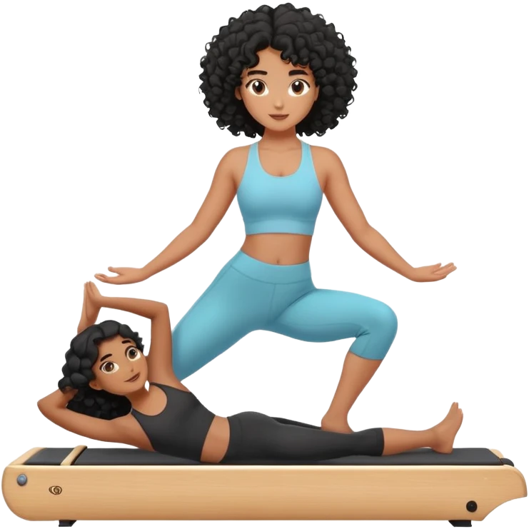 A mauritius 20 yo girl with curly long black hair doing pilates emoji