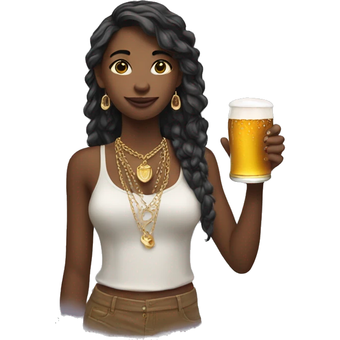 girl with beer and jewelry emoji