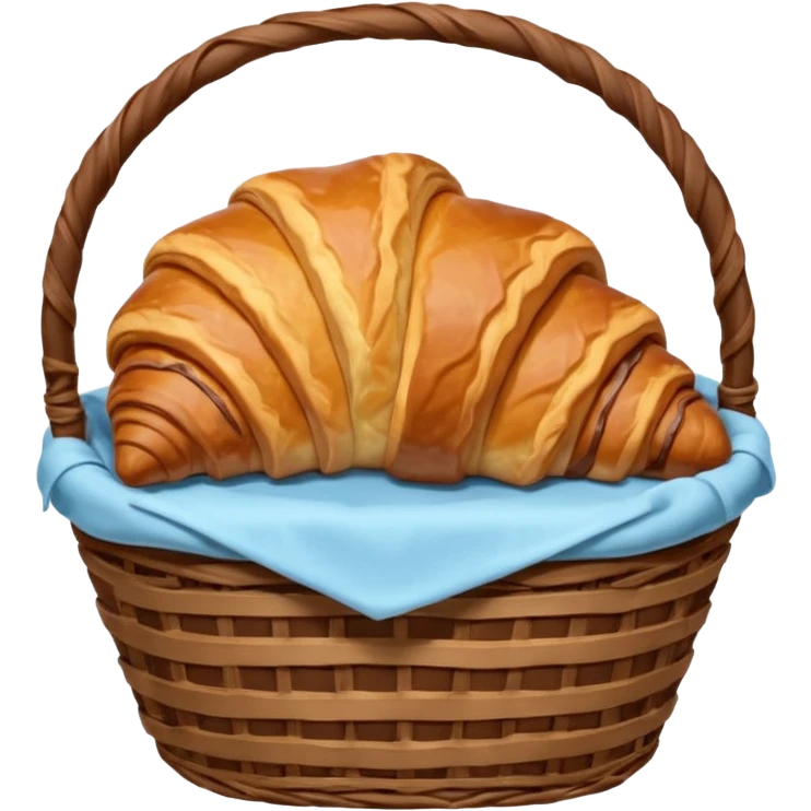 Croissant with poured chocolate in a pale blue wicker basket emoji
