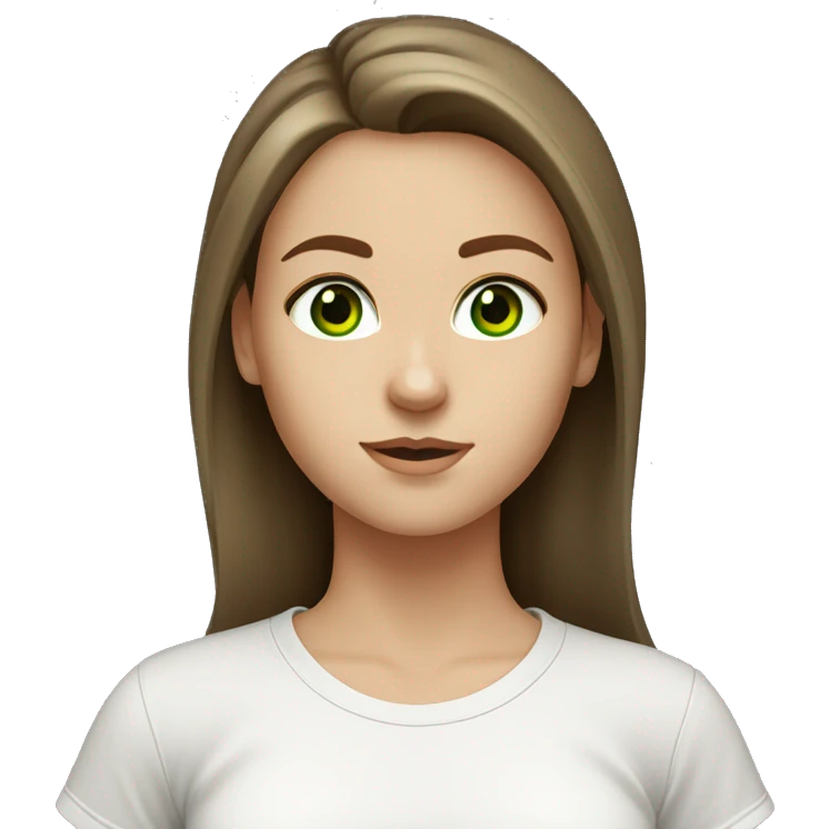 A white girl with green eyes and loose brown hair in a white T-shirt emoji