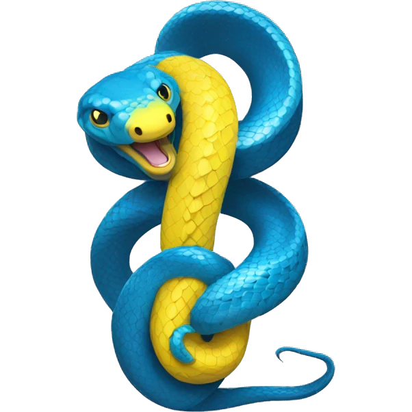 a blue python tangled with a yellow python evoking the python programming language logo emoji